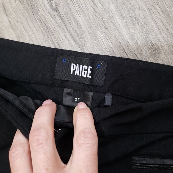 Paige Premium Los Feliz Black Label Leather Trim Ponte Ankle Pants 27 - Picture 5 of 11
